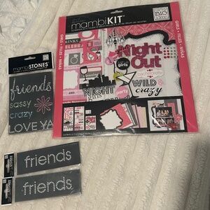 “Girls Night Out" themed mambiKIT Scrapbook Kit & 3 sheets of  MAMBIstones//NWT